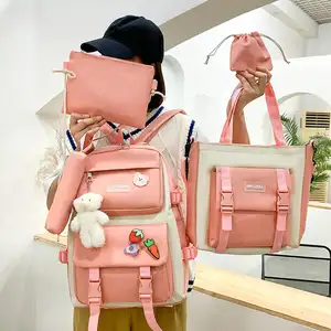 Öğrenciler için 2023 büyük kapasiteli beş parça sırt çantası schoolbag özel renkli taşınabilir okul sırt çantası kalem kutusu 5-piece Set