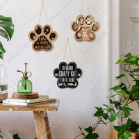 Putuo Decor Plaque en bois rustique en forme de patte de chat, motif 'Love', à suspendre, artisanat pour la décoration de la maison et du salon