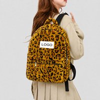 Fabricant OEM/ODM de sacs à dos en fausse fourrure imprimé léopard, sac décontracté vintage léger à fermeture éclair, doux et moelleux en polyester