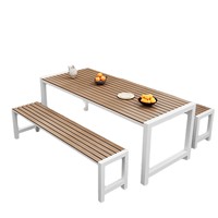 Ensemble de chaises de table modernes en métal pour les loisirs de plein air pour le parc, la cour, le jardin et le café avec table longue et chaises