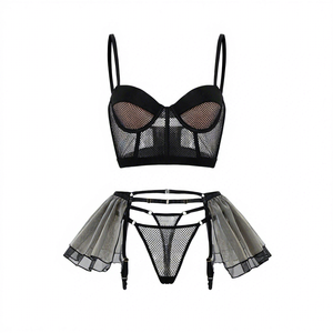 Conjunto de Lencería <span class=keywords><strong>Sexy</strong></span> para Mujer Madura a Precio Bajo al <span class=keywords><strong>por</strong></span> Mayor, Conjunto de Sujetador y Braguitas de Color Liso con Malla Transparente - Product Image 3