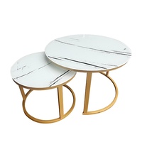 Ensemble Moderne de Trois Tables Basses Rondes, Grandes et Petites, en Verre et Motif Marbre pour Salon