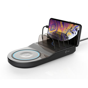 Stazione <span class=keywords><strong>di</strong></span> Ricarica Portatile Multi USB Personalizzabile con Logo, 4 Porte, 5 in 1, Ricarica Wireless Rapida per Telefoni e Tablet - Product Image 1