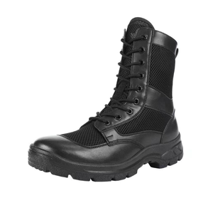 Bottes de combat tactiques noires mi-montantes en cuir pour homme DFS01, idéales pour l'extérieur, la randonnée et l'entraînement, avec embout de sécurité en acier - Product Image 1