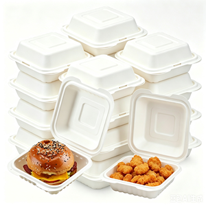 White Pp <b>Plastic</b>, <b>Small</b> 6-Inch Hamburger Flap <b>Box</b>, Disposable Takeout Food Container - Product Image 3