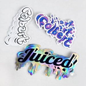 Etiqueta adhesiva con logotipo personalizado <span class=keywords><strong>de</strong></span> marca, vinilo impermeable, PVC, letra holográfica, troquelado, para promoción - Product Image 2