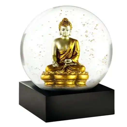 Globo de nieve personalizado de resina con brillo de Buda, Base de madera