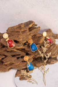 Pendientes de Clip con Cristal Rojo Marrón, Estilo Retro Clásico, Diseño de Gota de Agua, Ajustables, Hechos a Mano - Product Image 3