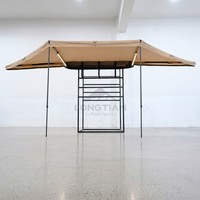 Toldo de 180 Grados con Doble Poste, LED Integrado, Impermeable, Patas Ajustables, para Vehículo, Camping, Coche