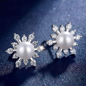 Pendientes de Perlas de Agua Dulce de Plata S925 con Halo de Diamantes CZ en Forma de Copo de Nieve, Joyería Elegante, Regalo para Mujeres y Niñas - Product Image 3