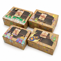 Boîte en papier kraft pour l'Aïd Ramadan avec fenêtre transparente, ficelle, pour pâtisseries, biscuits, bonbons, emballage cadeau, vente en gros personnalisée islamique