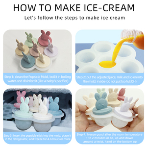 Molde de silicona con forma de conejo de 7 colores para cubitos de hielo, para comida de bebé, helado, caja de embalaje personalizable - Product Image 3