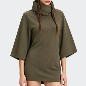 Robe mini moulante Y2K pour femme, col roulé effet bouffant, manches mi-longues évasées, coupe ajustée, style streetwear, soirée, club - Product Image 2