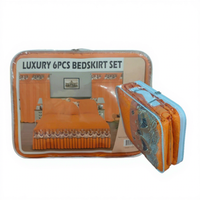 NOUVEAU Ensemble de literie avec jupe de lit en dentelle de couleur unie orange 5 pièces avec rideaux Prêt à être expédié pour lit 3 places