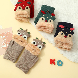 Guanti Flip stile coreano autunno/inverno natale Fawn Flip simpatici studenti dei cartoni animati che scrivono guanti Flip caldi a prova di freddo - Product Image 2