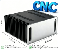 Boîtier audio usiné CNC de précision, boîtier entièrement en aluminium personnalisé avec dissipateur thermique, ignifuge et étanche