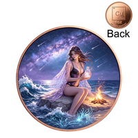 Pièce de monnaie en cuivre pur 1oz, en gros, personnalisée, en cuivre rouge fin .999, pièce de défi 'Sirène de l'Océan Nuit de la Feu de Camp de Plage' pour collection et cadeau
