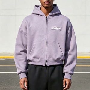 Hoodie Homme Coupe Courte et Ample, Qualité Supérieure, Épaules Tombantes, Broderie, Poches, Tissu Épais - Product Image 1