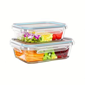 6pcs Hot Selling LFGB Certified Eco-Friendly Modern High Borosilicate Glass Crisper Food Storage Containers Lid <b>Set</b> <b>Microwave</b> - Product Image 1