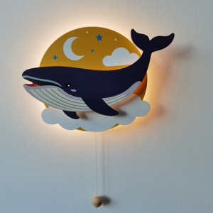 Decoración de Pared de Madera con Forma de <span class=keywords><strong>Ballena</strong></span>, Lámpara de Pared Decorativa de Múltiples Capas para Cuarto de Niños, Funciona con Pilas AA, Interruptor de Cable - Product Image 1