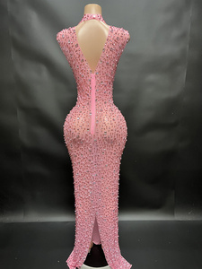 Novance Y2507-G Abito da Club Rosa Personalizzato per Donna con Diamanti Abito da Compleanno con Cristalli - Product Image 6