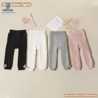Leggings d'hiver chauds et moelleux pour bébés filles, à motif dessin animé, avec bordure en relief, très épais et doux