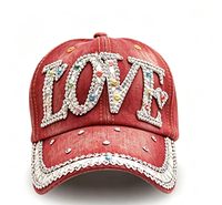 Casquette de baseball 6 panneaux en jean imprimée numériquement avec lettres d'amour en strass colorés, réglable, style vintage délavé, pour femmes et hommes