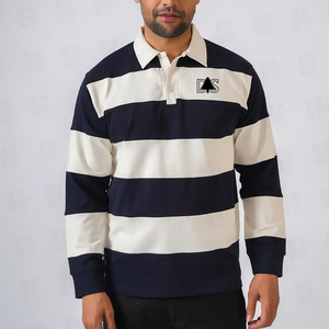Vente en gros OEM – Nouveau polo de rugby à manches longues pour homme, rayé, décontracté, col chemise, en coton, maillot de rugby personnalisé - Product Image 2