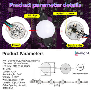 Programmeerbare 50mm 24V UCS1903 RGB Pixel Ball String Light met 3D Diffuus Licht, LED Gordijn voor Festival, Markt en Podiumdecoratie - Product Image 2