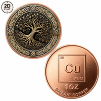 Pièce de monnaie en cuivre pur 999 de 1 oz, personnalisée en gros, imprimée en couleur 2D, pièce celtique, pièce ronde de collection, motif Arbre de Vie