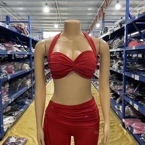 Spedizione Rapida CX7485 Set Estivo da <span class=keywords><strong>Donna</strong></span>, Top Corto con Collo all'Americana e Pantaloni a Gamba Larga, Completo Due Pezzi Elasticizzato per Look Casual - Product Image 2