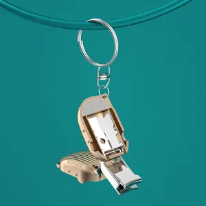 Kustom Logo portabel baja nirkarat gunting kuku logam paduan dilipat dengan gantungan kunci untuk jari