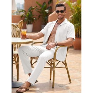 Conjunto de 2 Piezas para Hombre FOXA, Camisa de Playa Ligera de Manga Corta y Pantalones Casuales con Bolsillo, 100% Algodón Tejido - Product Image 6