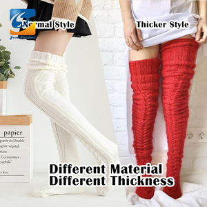 Chaussettes hautes en tricot chaud d'hiver pour femmes, chauffe-jambes au-dessus du genou, chaussettes longues en tricot torsadé, chaussettes confortables en laine - Product Image 3