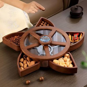 Rotating Wooden Snack <b>Tray</b> 4 7 Compartments Polygon Shape Standing Type For Home Living Room <b>Storage</b> <b>Trays</b> - Product Image 1
