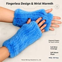 Échantillon de mitten en fourrure de vison véritable tricotée, élastique, douce et thermique, avec cordon anti-perte