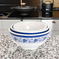 Bol à soupe rond bleu mélamine de restaurant de style chinois à motif orchidée de 4.5 pouces