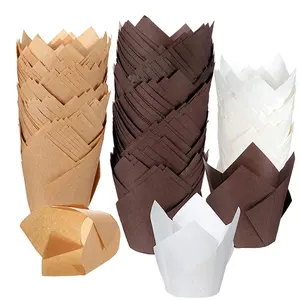 Cupcake Wrappers Baking Cup warna-warni tahan minyak kustom sekali pakai alat kue kertas Tulip Muffin Liner