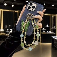 Lujoso Colgante de Hada Verde con Cuentas, Diamantes de Imitación y Perlas, Llavero Dorado, Colgante para Teléfono, Joyería Hecha a Mano al por Mayor