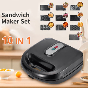 Machine à sandwichs multifonctionnelle 10-en-1 avec plaques amovibles, gaufrier, machine à beignets, crêpière, grill électrique antiadhésif pour <span class=keywords><strong>petit</strong></span>-déjeuner - Product Image 1