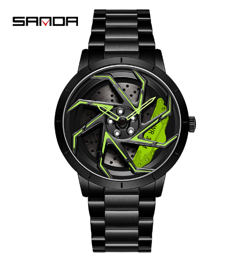SANDA 1088 Hot Sell Men Watches Stainless Steel Waterproof Sport Watch 360 Degree Rotating Wheel Rim Dial Quartz Wristwatch