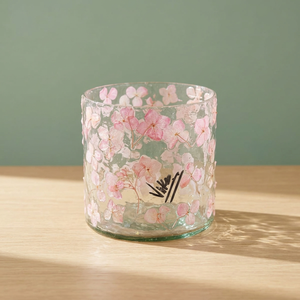 Pink Flower Pattern Embossed <b>Glass</b> Votive Holder <b>with</b> <b>Lid</b> Handmade <b>Small</b> Candle <b>Jar</b> Silver Finish for Home Decoration Christmas - Product Image 3