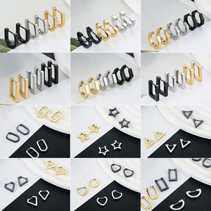 PVD Gold Stainless Steel Geometric Huggie <b>Hoop</b> <b>Earrings</b> for <b>Men</b> & Women Hexagon Star Triangle Heart Waterproof & Hypoallergenic - Product Image 6