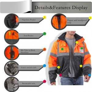 Giacca Antipioggia ad Alta Visibilità Kango, Impermeabile Riflettente Tipo Bomber 6000mm con Cuciture Sigillate per Lavoratori Ferroviari - Product Image 2