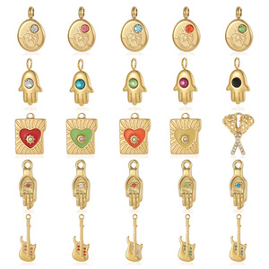 D621 Breloques vintage en forme de main, d'œil porte-bonheur et de cœur, thème <span class=keywords><strong>guitare</strong></span>, pour l'été et la plage, en acier inoxydable inaltérable, bijoux DIY en zircon - Product Image 1