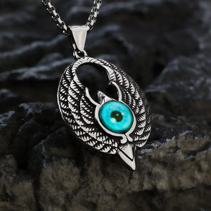 Collar con Colgante de Águila para Hombre en Acero Inoxidable con Incrustaciones de Piedras Preciosas Azules, Diseño Geométrico Asimétrico para Uso Diario - Product Image 3