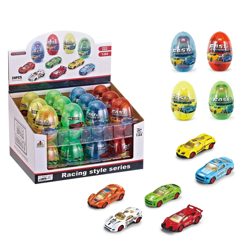 24 Pcs 1:64 Pull Back Metal Diecast Racing Vehicle Toys Mini Die Cast Model Car Capsule Surprise Egg Toys Set For Kids