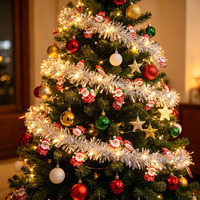 Nicro 3m 10 Stück Lichter Plastik Grün Rot Lametta-Girlande mit Kugeln für Baum Treppe Frohe Weihnachten Party LED Hängedekoration