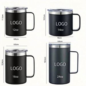 Tasses à café personnalisées avec logo, 12 oz, avec poignée, gobelet isotherme à double paroi, bouteilles d'eau noires avec revêtement en poudre pour le camping - Product Image 2