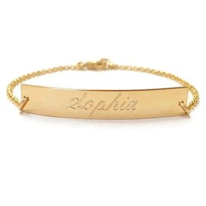 Xinfly Custom 18k 14k Pure Gold Link Chain <b>Men</b> Custom Design Name Personalized Nameplate bar Engrave Bracelet - Product Image 1
